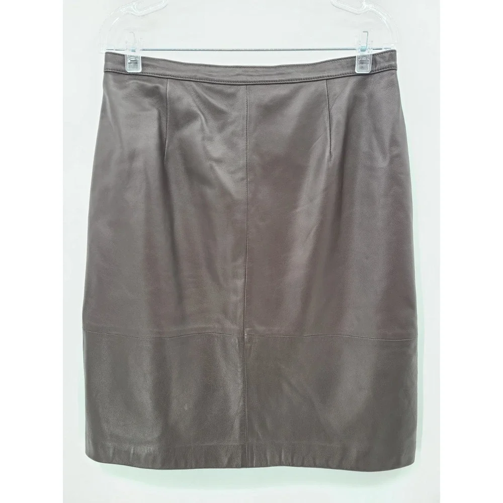 Y2K Vtg Talbots Dark Brown Genuine Leather Skirt 12 Petite Classic Pencil Women